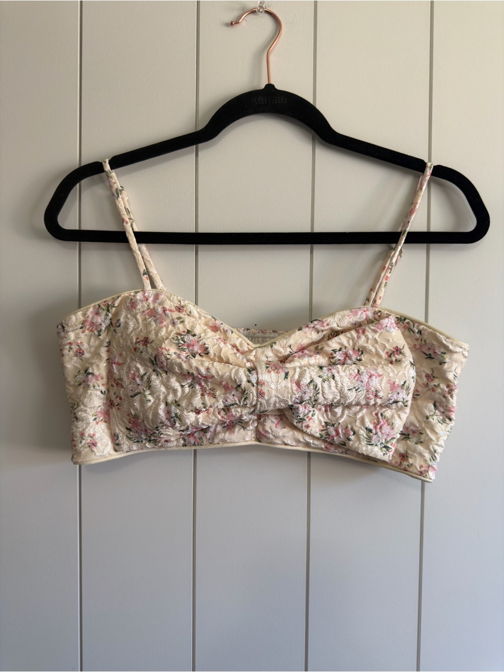 Altar'd State Ivory Floral Bandeau Bralette with Bow and Floral Accents